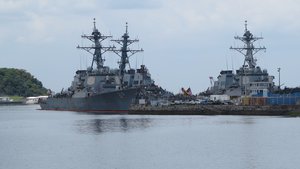 File - An Aegis warship, USS Milius, docked at Yokosuka Naval Base, Japan.