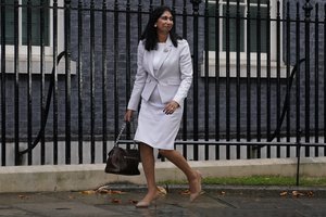 Suella Braverman arrives to Downing Street in London Tuesday, Sept. 6, 2022.