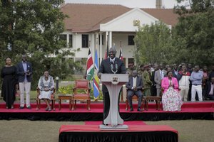 Kenya's President-Elect William Ruto addresses the media at his official residence in Nairobi, Kenya Monday, Sept. 5, 2022.