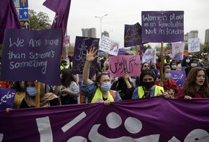 Activists from the Women Democratic Front take part in a rally to mark International Women's Day, in Islamabad, Pakistan, Tuesday, March 8, 2022.