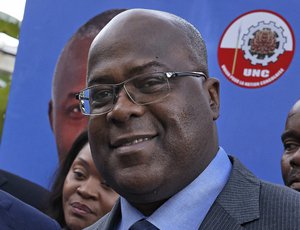 This Nov. 23, 2018, file photo shows Felix Tshisekedi of Congo's Union for Democracy and Social Progress opposition party, at a press conference in Nairobi, Kenya