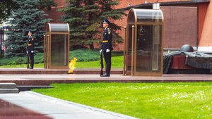 Security personnel in front of Kremlin Duma building, Moscow, Russia