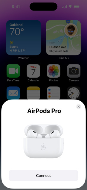 An iPhone pairing with a set of custom-engraved AirPods Pro.