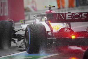 Mercedes driver Lewis Hamilton of Britain power his car during second practice session for the Japanese Formula One Grand Prix at the Suzuka Circuit in Suzuka, central Japan, Friday, Oct. 7, 2022