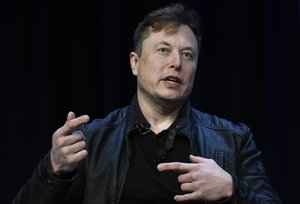 Tesla and SpaceX Chief Executive Officer Elon Musk speaks at the SATELLITE Conference and Exhibition in Washington, Monday, March 9, 2020