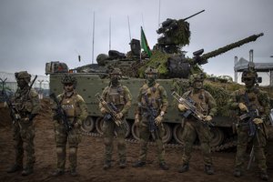 Soldiers of the Norway Army take part in the NATO military exercise 'Iron Wolf 2022-II' at a training range in Pabrade, north of the capital Vilnius, Lithuania on Wednesday, Oct. 26, 2022.