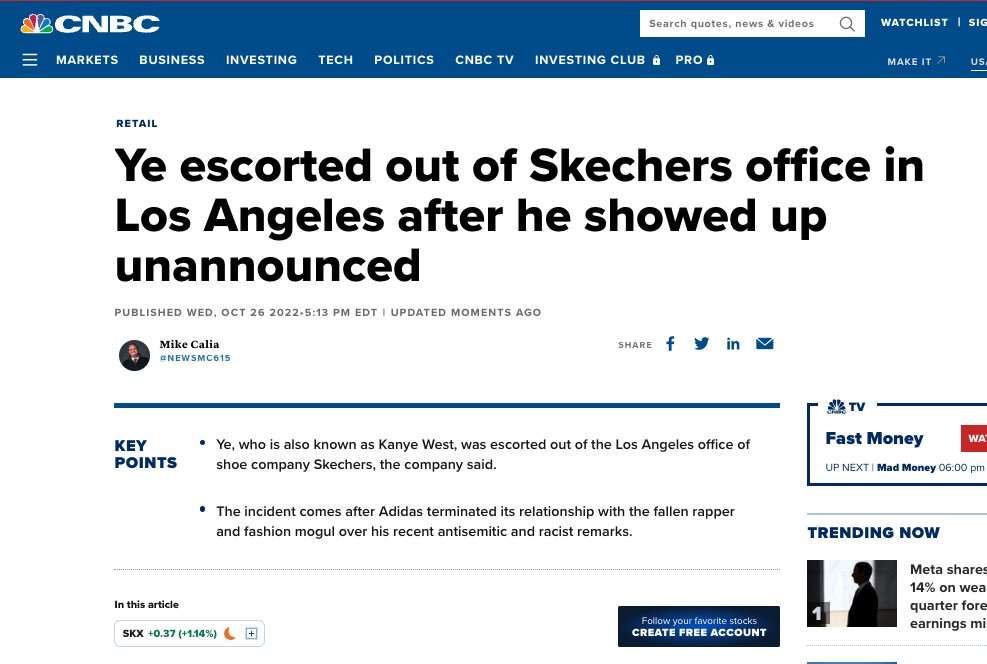 CNBC: "Ye escorted out of sketchers office in LA after he showed up unannounced"