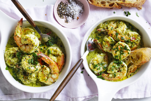 Adam Liaw recipe : Creamy pesto prawns               
Photograph by Ben Dearnley (photographer on contract, no restrictions)