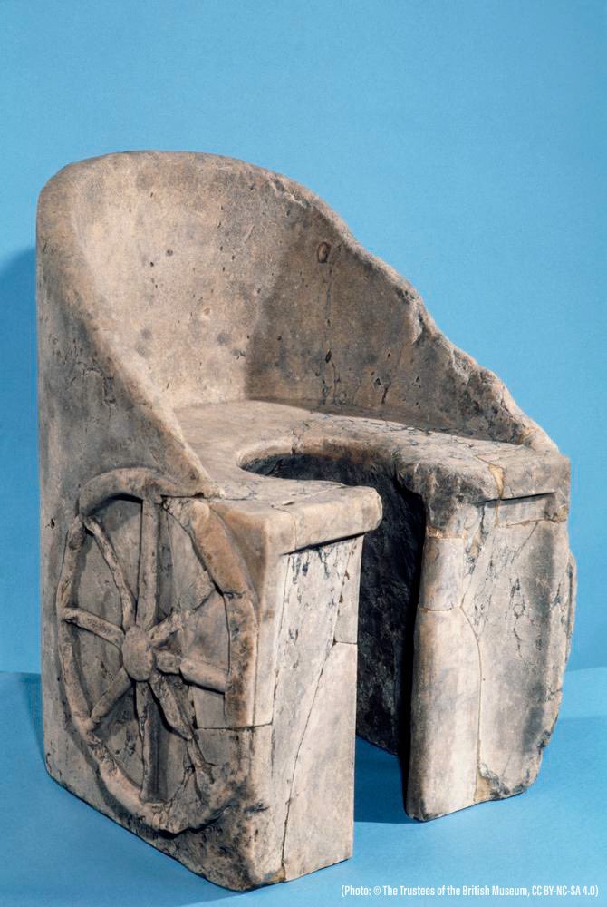 Ancient Roman marble toilet in form of a chariot.