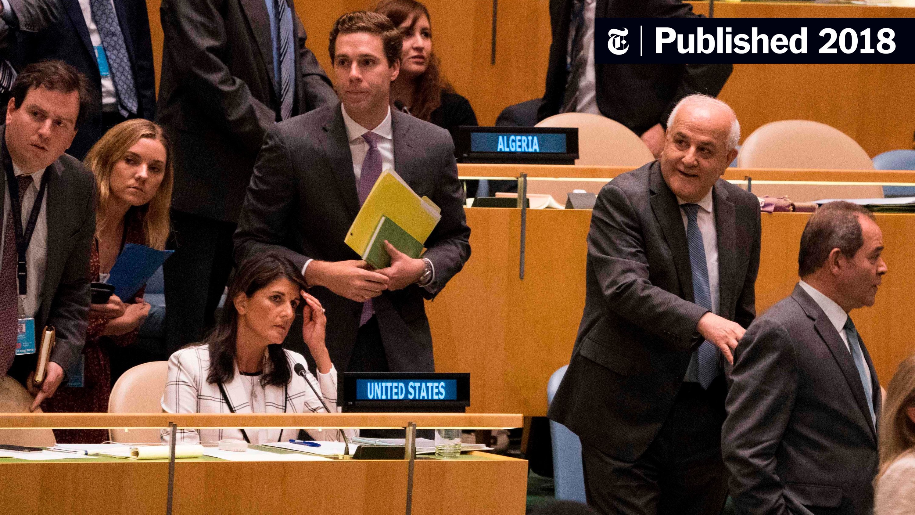 “Politics is driving the day,” said Nikki R. Haley, the American ambassador. The Palestinian ambassador, Riyad H. Mansour, second from right, said the resolution would “contribute to the de-escalation of the volatile situation.”