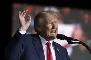 FILE - Former President Donald Trump speaks at the Minden Tahoe Airport in Minden, Nev., on Oct. 8, 2022.