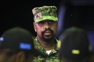 Lt. Gen. Muhoozi Kainerugaba, son of Uganda's President Yoweri Museveni, attends a "thanksgiving" ceremony in Entebbe, Uganda late Saturday, May 7, 2022