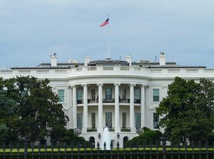 White House concrete building with a flag on top, Washington D.C.