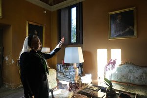 Princess Rita Boncompagni Ludovisi shows to journalists some of the paintings displayed inside the Casino dell’Aurora