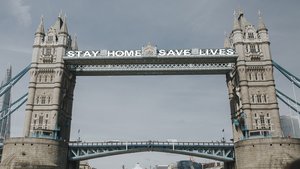 Stay Home Save Lives on London Bridge during Coronavirus covid-19 pandemic in UK