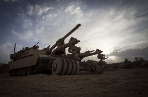 A U.S. Marine M1A1 Abrams tank with Delta Company, 1st Tank Battalion, Regimental Combat Team 7, (RCT) 7, parks at a staging area on Camp Shir Ghazay, Helmand province, Afghanistan, April 25, 2013