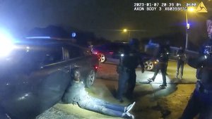 The image from video released on Jan. 27, 2023, by the City of Memphis, shows Tyre Nichols leaning against a car after a brutal attack by five Memphis police officers on Jan. 7, 2023, in Memphis, Tenn. Nichols died on Jan. 10. The five officers have since been fired and charged with second-degree murder and other offenses.