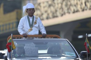 File - Myanmar's Senior Gen. Min Aung Hlaing, head of the military council, inspects officers during a ceremony marking the 75th anniversary of Independence Day in Naypyitaw, Myanmar, Wednesday, Jan. 4, 2023.