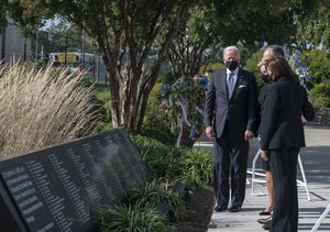 Joe Biden, Kamala Harris and their spouses, gather o honor the 20th anniversary of the Pentagon 9/11 victims on the Sept. 11, 2021