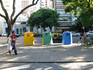 Recycling garbage cans. Buenos Aires, Argentina.