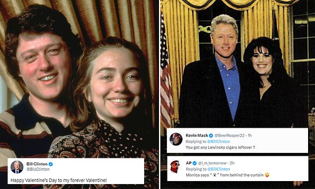 Bill Clinton is ripped for gushing public message to his 'forever Valentine' Hillary