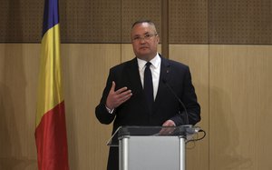 Romania's PM Nicolae Ciuca speaks during press conference after meeting of leaders of SouthEast European NATO member states