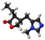 Pilocarpine ball-and-stick model.png