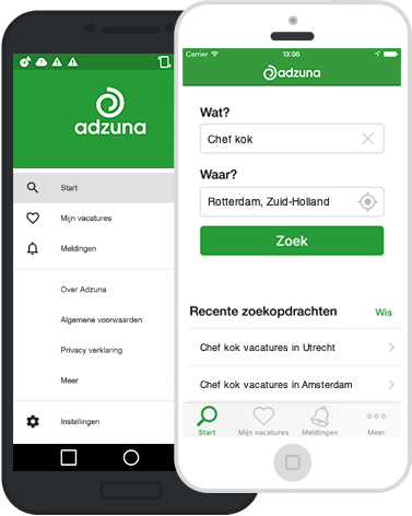 Screenshots of the Adzuna iOS and Android mobile apps