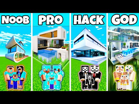 Minecraft: FAMILY PREMIUM LUXURY MANSION BUILD CHALLENGE - NOOB vs PRO vs HACKER vs GOD