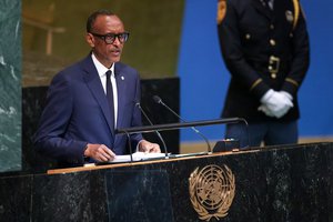 President of Rwanda Paul Kagame addresses the 77th session of the United Nations General Assembly, Wednesday, Sept. 21, 2022 at U.N. headquarters.