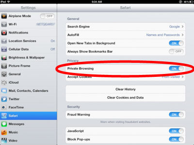 ipad private browsing