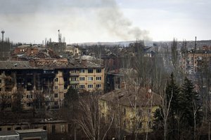 A view of the town of Bakhmut, the site of the heaviest battles with the Russian troops, Donetsk region, Ukraine, Wednesday, March 15, 2023.