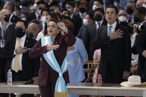 President Xiomara Castro is inaugurated as Honduras' first female president at the National Stadium in Tegucigalpa, Honduras, Thursday, Jan. 27, 2022