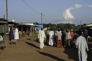 This Aug. 28, 2014, photo shows a Muslim enclosed area between the road to Bangui blocked by an anti Balaka district and Chretien neighborhood in Boda, Central African Republic.