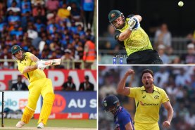 Mitchell Marsh (main), Aaron Finch (top right) and Marcus Stoinis (bottom right) have all signed to played to play T20 cricket in the USA.