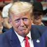 Putting up a fight: Former US president Donald Trump at the NCAA Wrestling Championships,  in Tulsa, Oklahoma on the weekend.