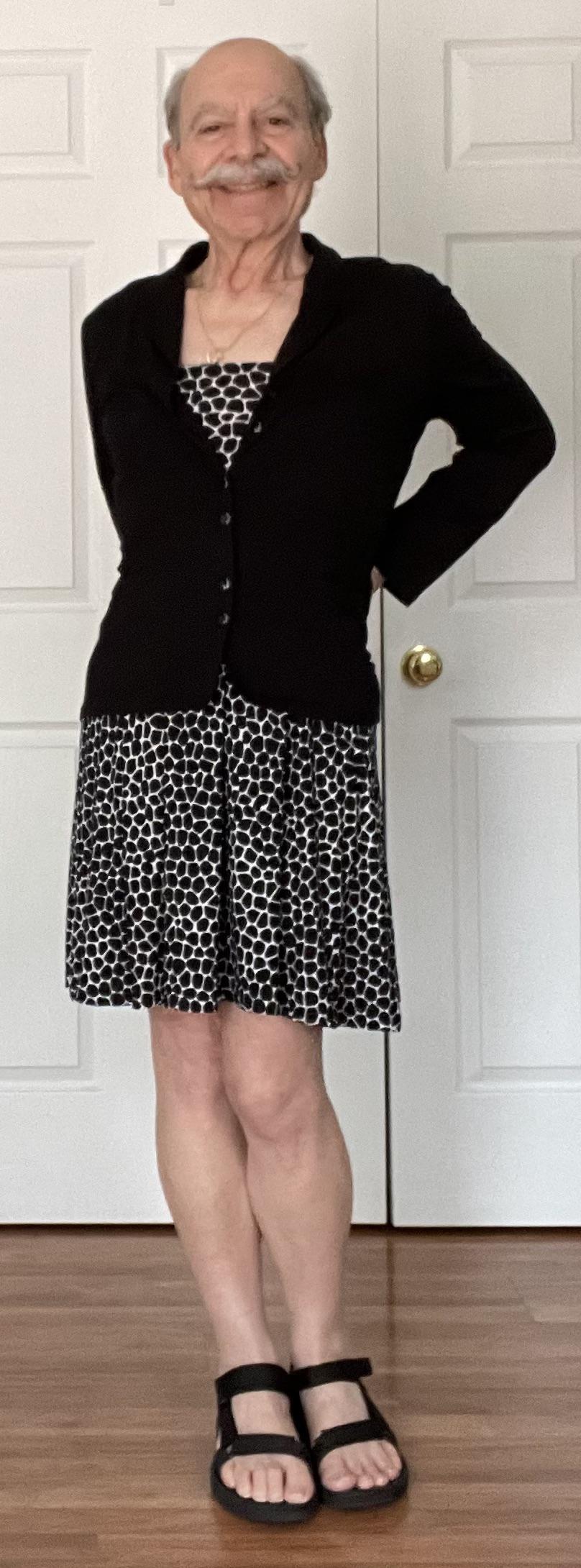 r/oldhagfashion - My first time combining a soft jacket, dress, and sandals. Do the lengths work for my 5’ 4” height?