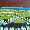 Painting of Stone Walls, and grass - that's green - in the west of Ireland