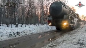 This photo made from video provided by the Russian Defense Ministry Press Service on Wednesday, March 29, 2023, shows a Yars missile launcher of the Russian armed forces being driven in an undisclosed location in Russia.