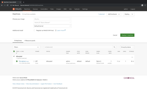 Screenshot of node deployment