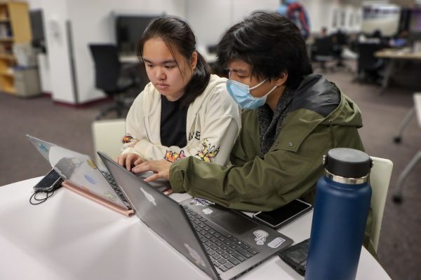 Students studying together with laptops