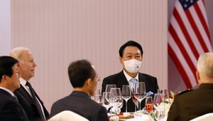 Joe Biden and Yoon Suk Yeol, left, during the state dinner at the National Museum of Korea, in Seoul, South Korea