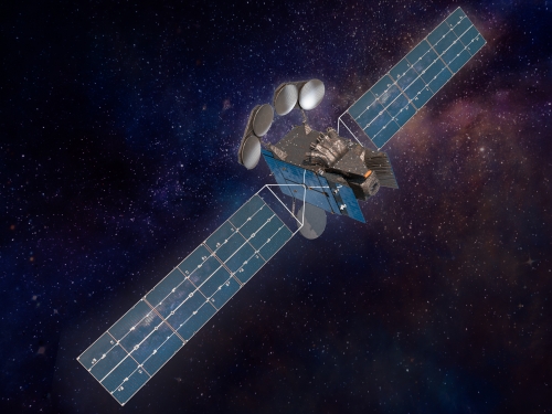 Space instrument against a dark starry background