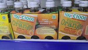 YOU C-1000 vitamin orange bottles found in Matahari Hypermart in Binjai Super Mall, Binjai, North Sumatra on 21st of December, 2019