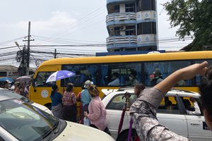 Prisoners released from Insein Prison are welcomed by their colleagues and family members in Yangon, Myanmar Monday, April 17, 2023