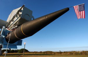 The fm-5 target rocket on its rail launcher, being prepared for lift-off. fm-5 is a missile defense rocket being prepared for launch. sandia's kauai test facility, operated for doe, is on the u.s. navy's pacific missile range facility on the island of kauai, Hawaii