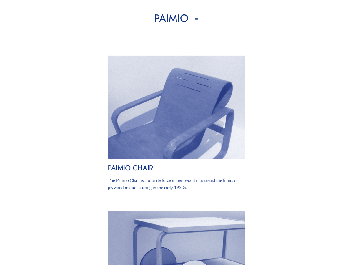 Paimio is a minimal blogging theme inspired by architects and designers Alvar, Aino and Elissa Aalto.