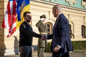 Joe Biden greets Ukrainian President Volodymyr Zelenskyy at Mariinsky Palace, Monday, February 20, 2023