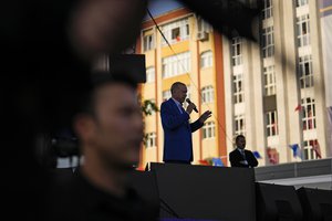 Turkish President and People's Alliance's presidential candidate Recep Tayyip Erdogan speaks during a campaign rally in Istanbul, Turkey, Friday, May 26, 2023.