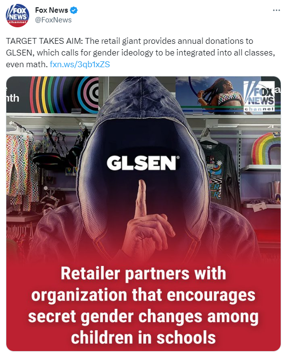 Fox News tweet that attacks Target for donating to LGBTQ group GLSEN